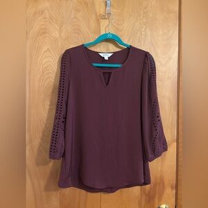 Market & Spruce Plum Long Sleeve Eyelet Top Size Large
